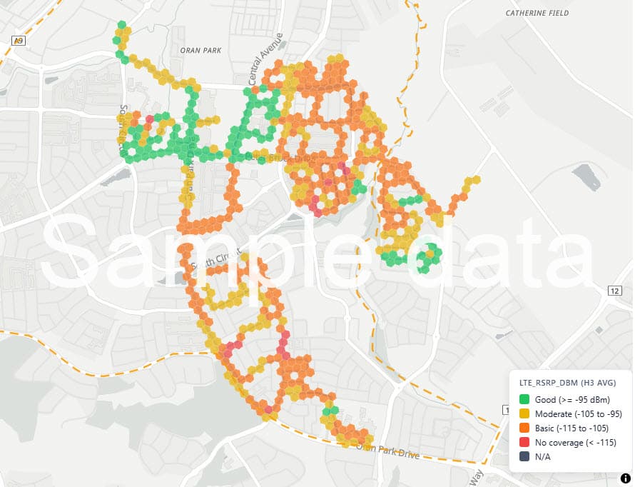 Suburb-specific mobile coverage assessment showing signal quality and service conditions across a local government area